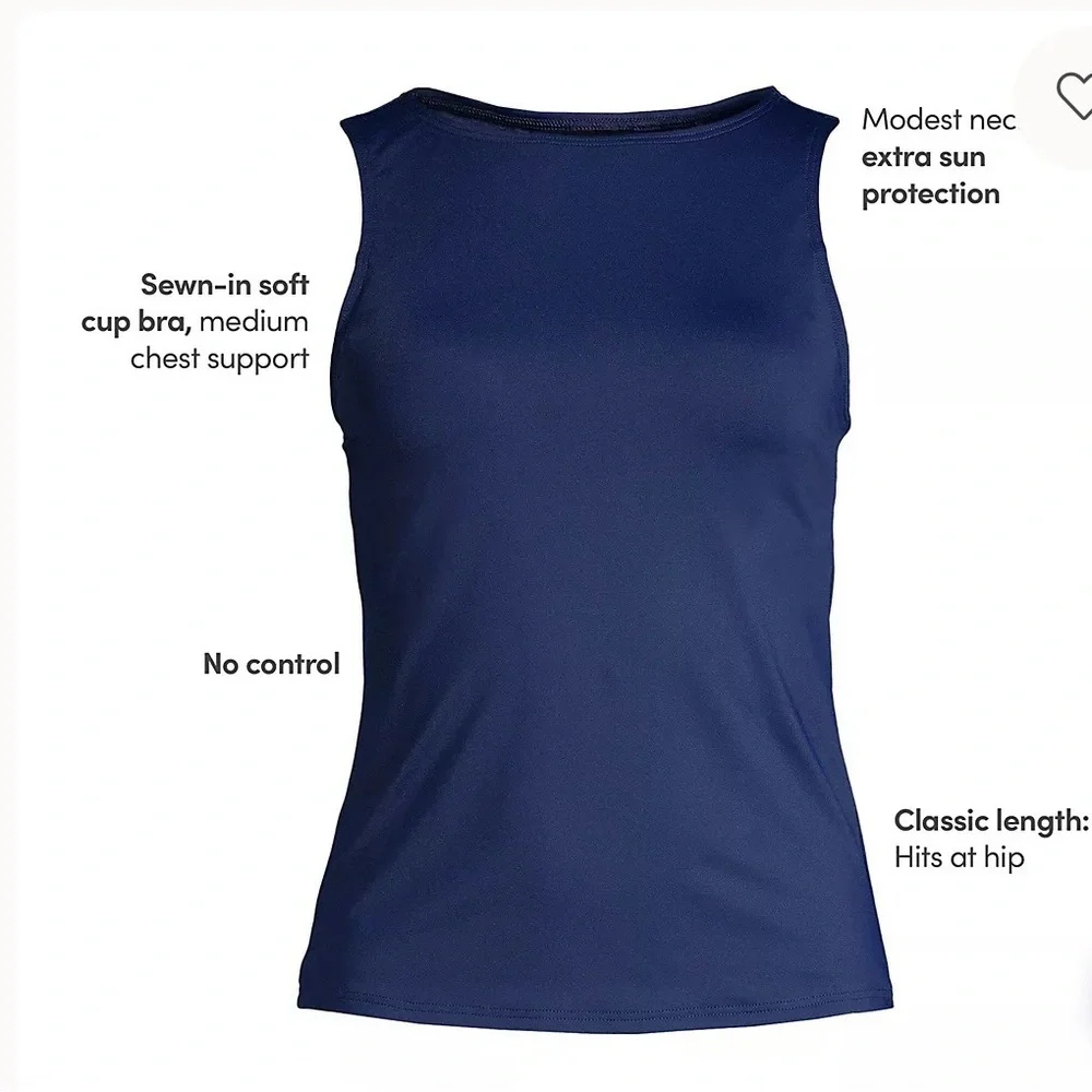 NWT Lands’ End Sz 14DD Black High Neck Modest Tankini Swimsuit Top Sun Protect - Picture 4 of 6